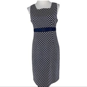 Apart Womens Navy Blue White Polka Dot Sheath Dress Sz 6 Square Neck Sleeveless